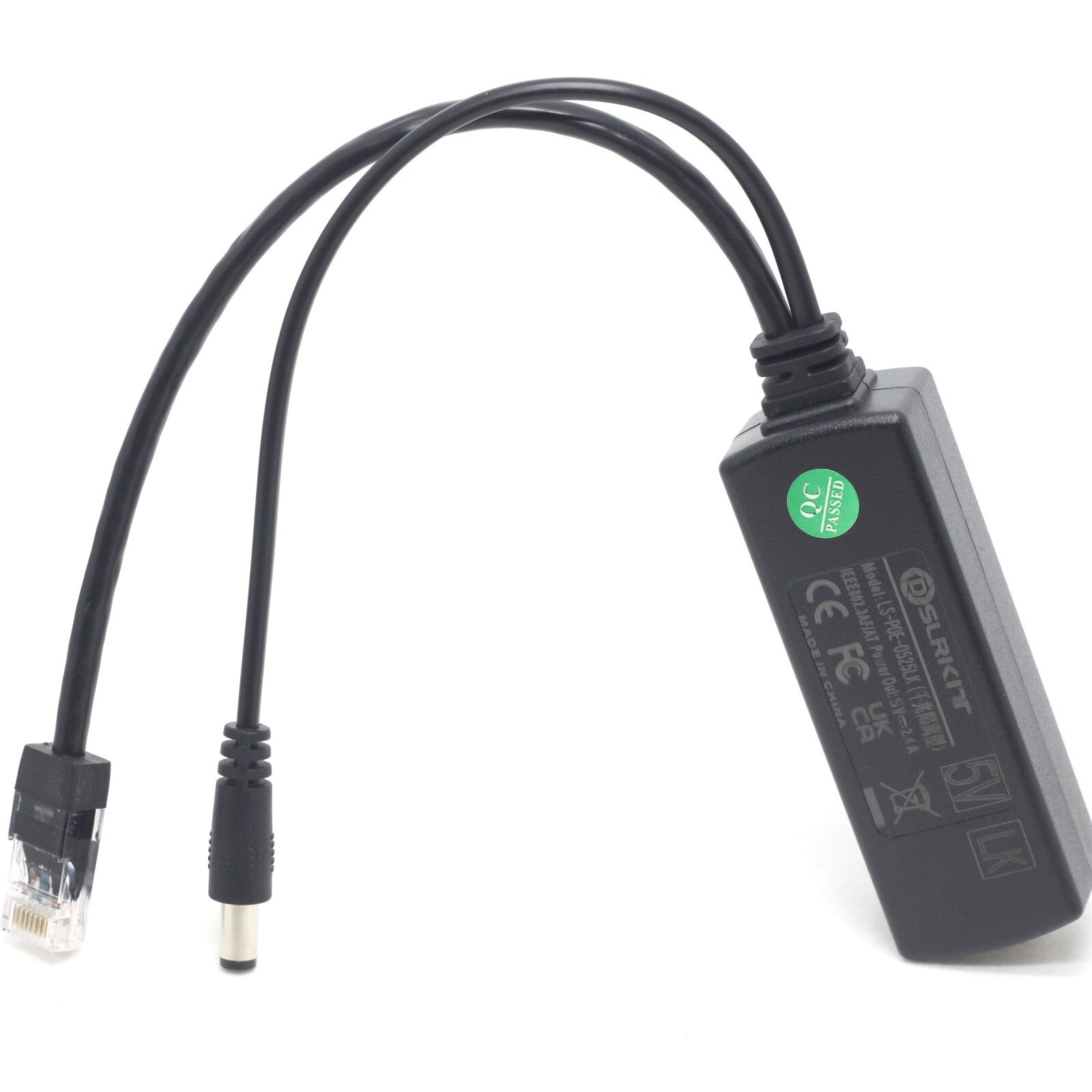 DC 5V 2.4A 5.5x2.1mm Port Gigabit Active PoE Splitter 802.3af 802.3at 1000mbps