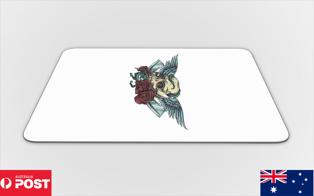 MOUSE PAD DESK MAT ANTI-SLIP|SKULL WITH WINGS AND ROSES 1