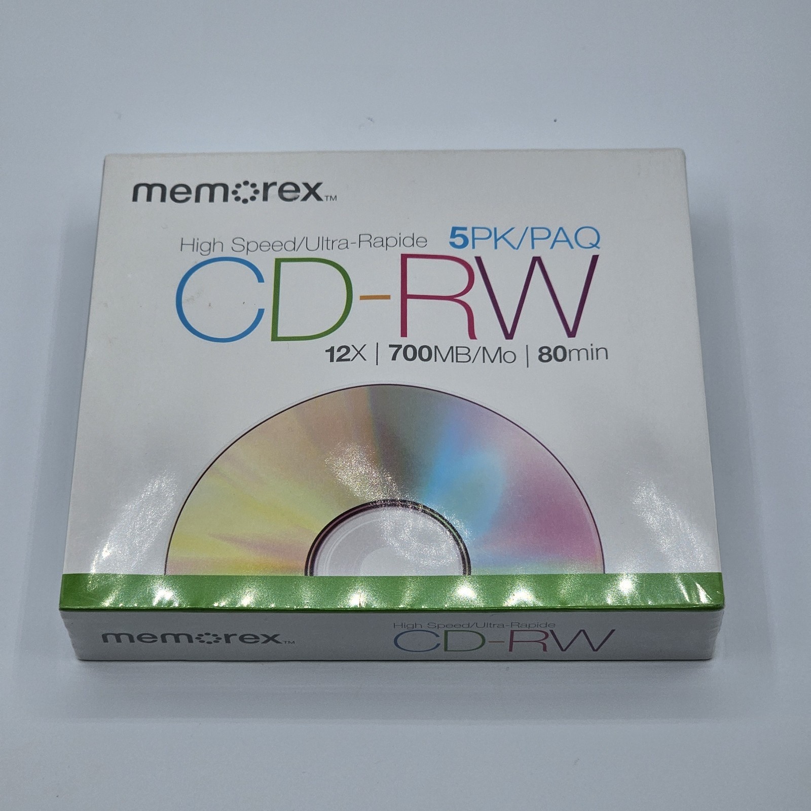 NEW SEALED MEMOREX HIGH SPEED CD-RW 5 PACK 12X 700MB 80 MIN REWRITABLE 