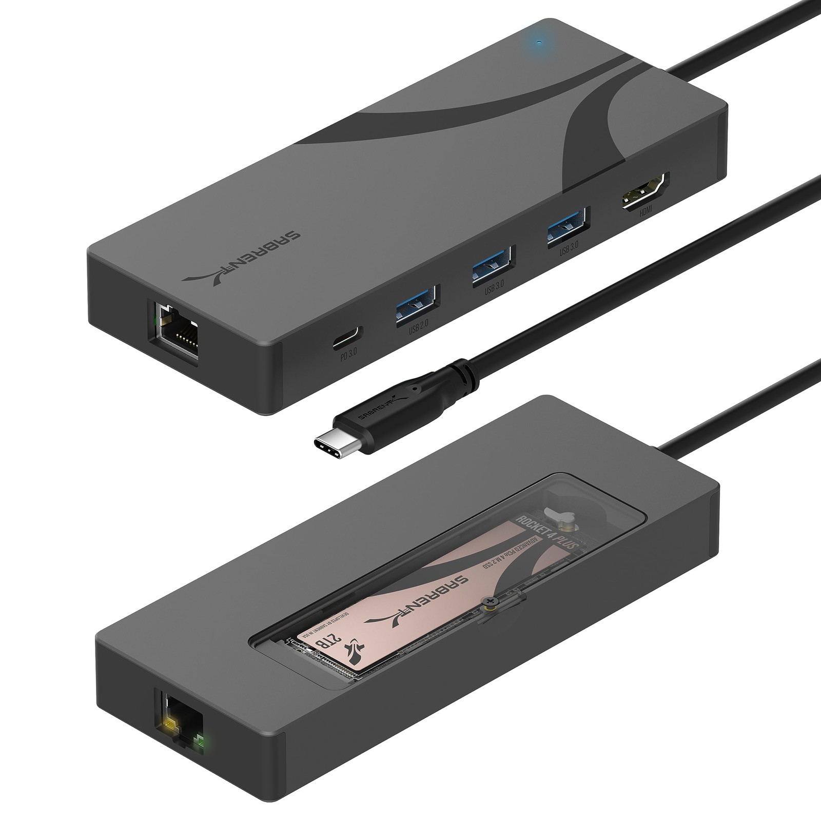 Sabrent Usb-C Hub Ssd Enclosure 6-Port Dock M.2 Ssd Slot 90W Power Delivery Usb