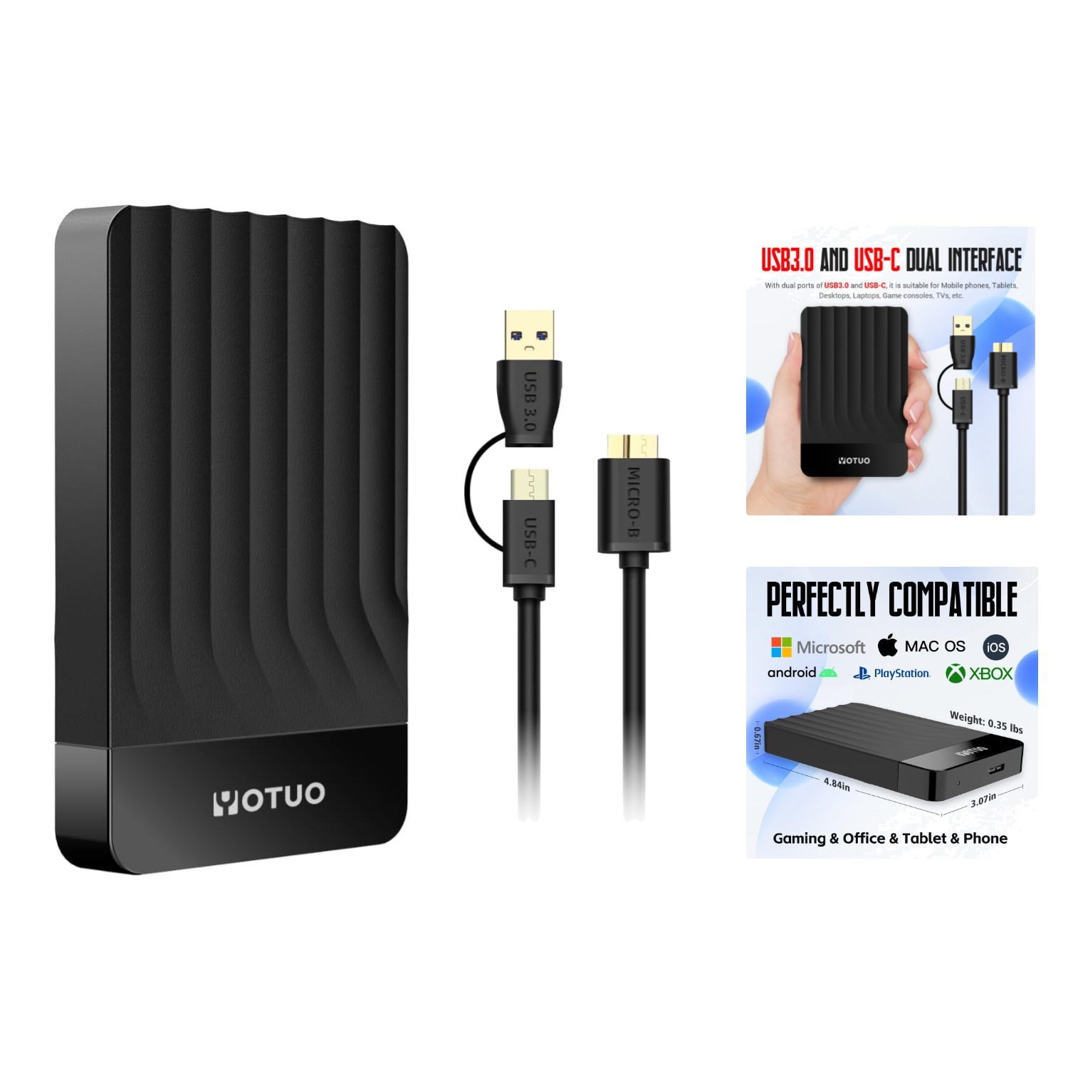 Lightweight 500GB External Hard Drive - Fast Data Transfer, Plug & Play Design