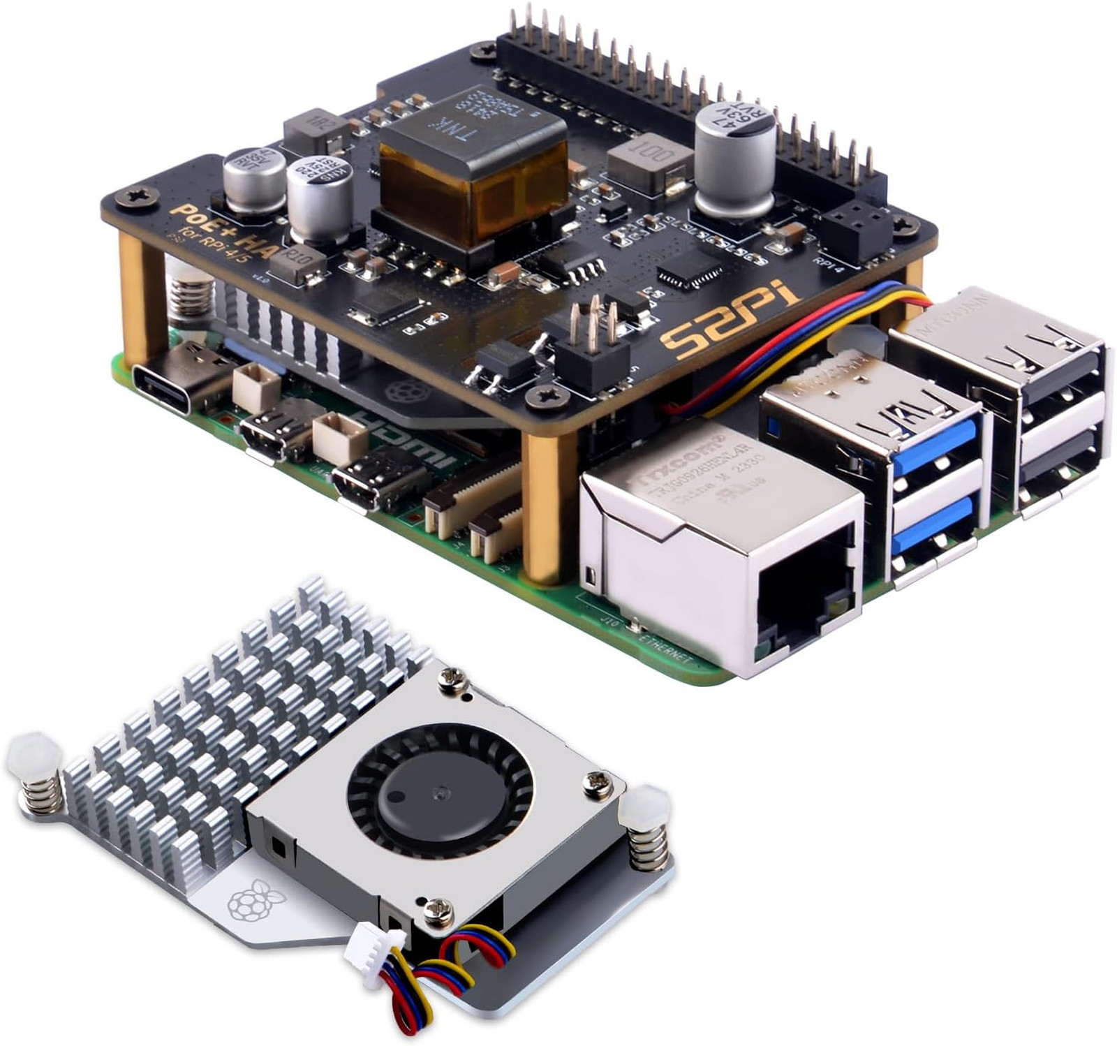 Poe Plus Hat For Raspberry Pi 5 With Official Pi 5 Cooler Gpio Extension Power