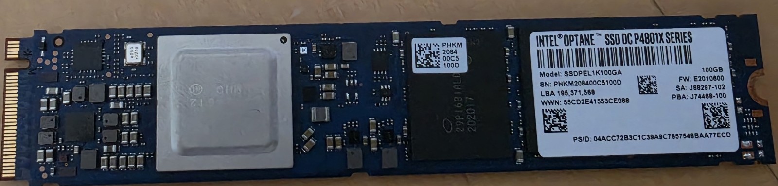 Intel 100GB Optane DC P4801X M.2 22110 PCIe NVMe SSDPEL1C100GA SSD