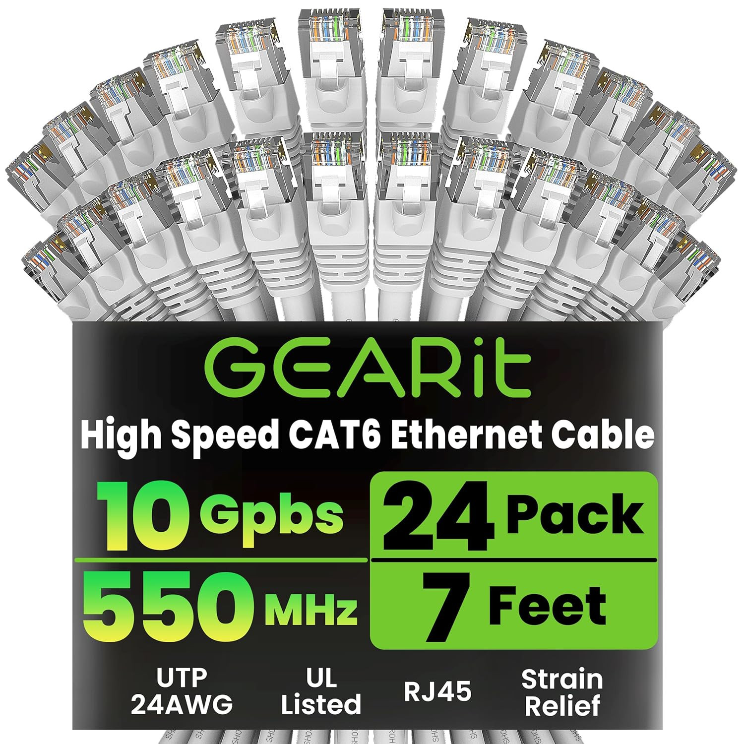 24-Pack Cat6 Ethernet Cables, 7ft White Patch Cables for Fast Networking