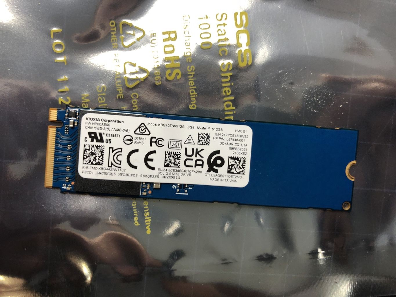 KIOXIA 512GB M.2 2280 BG4 NVMe PCIe Gen3x4 SSD KBG40ZNV512G