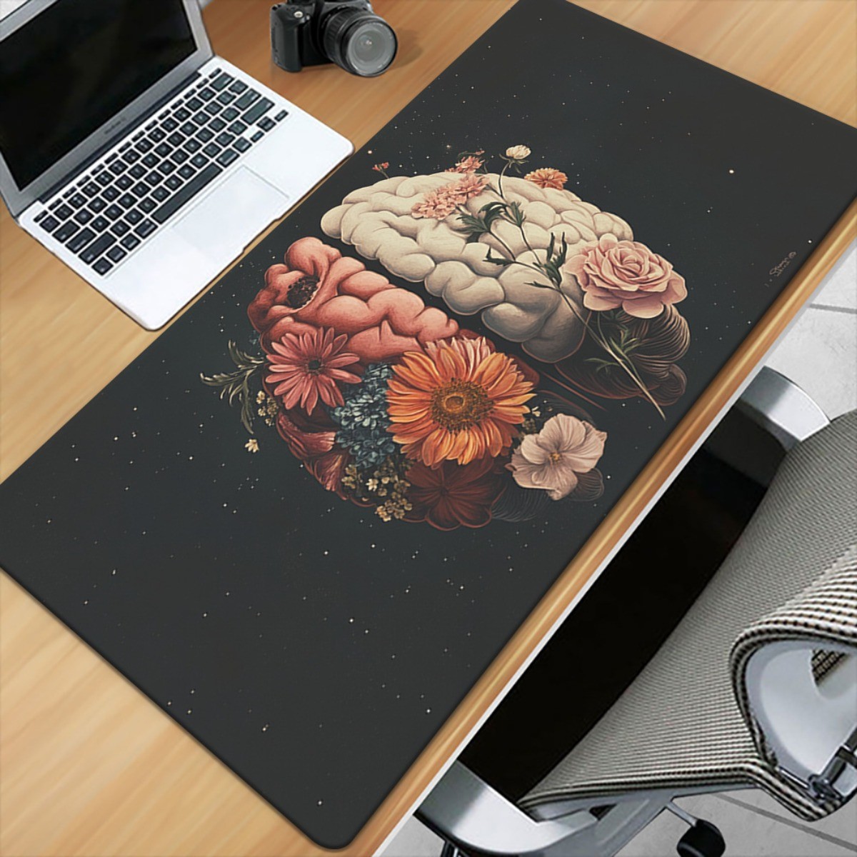 1pc Brain Flower Dark Pattern HD Printed Desk Mat, Multi-Functional Extra-Larg