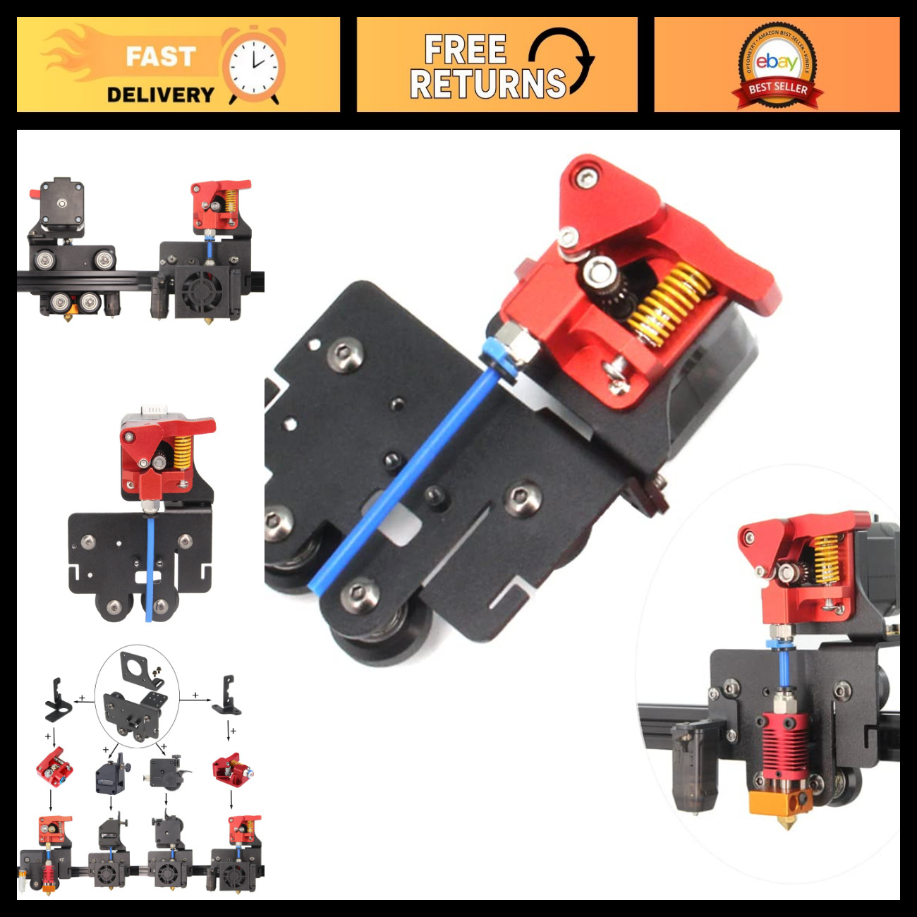 Direct Drive Upgrade Kit for 3D Printers - Aluminum Plate, Dual Gear Extruder &