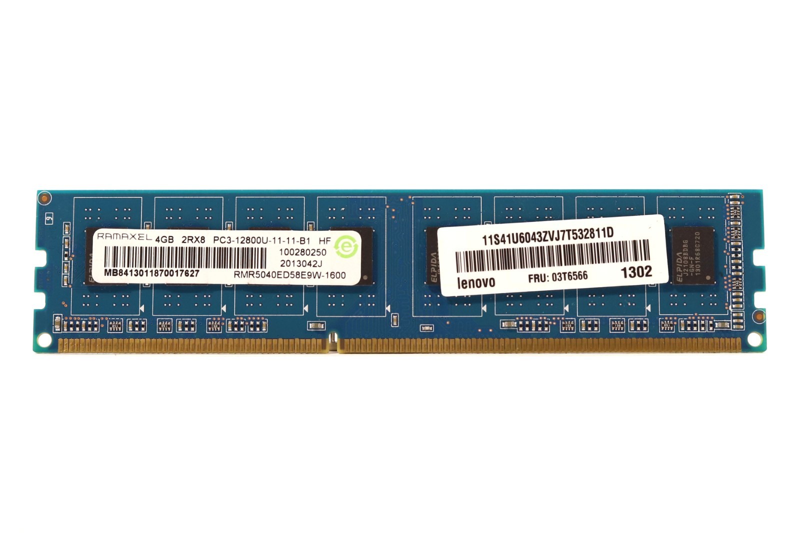 RAMAXEL 4GB 2Rx8 PC3L-12800U-11-11-B1 Non ECC Desktop Memory RMR5040ED58E9W-1600