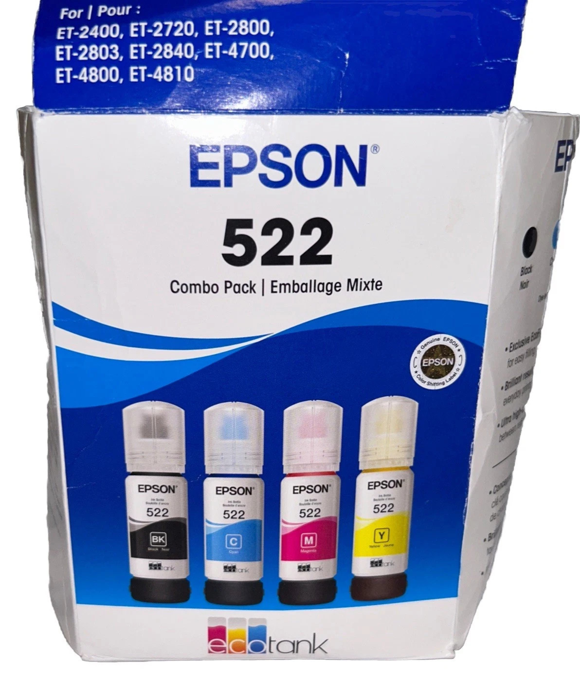 Genuine Epson 522 Ink Bottles Combo for ET-2720 2803 4700 Printer-OEM-4PK
