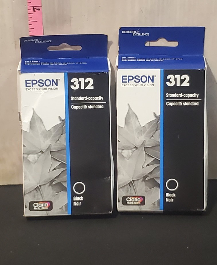 Two Epson 312 Black Ink toner