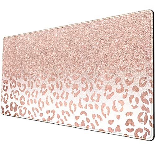 Desk Mat XXL Mouse pad, Pink Rose Gold Leopard Print Office Supplies and Accesso
