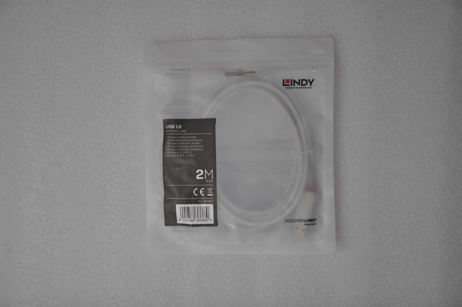 NEW LINDY - LINDY USB 2.0 ANTHRA LINE “A MALE” to “B MALE ” 2M/6’6”FT 36683