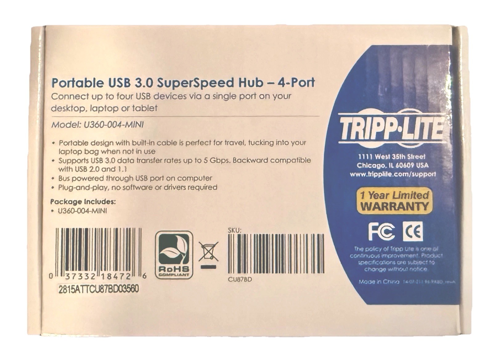 NEW Tripp Lite Portable 4-Port USB 3.0 Ultra-Mini SuperSpeed Hub U360-004-MINI