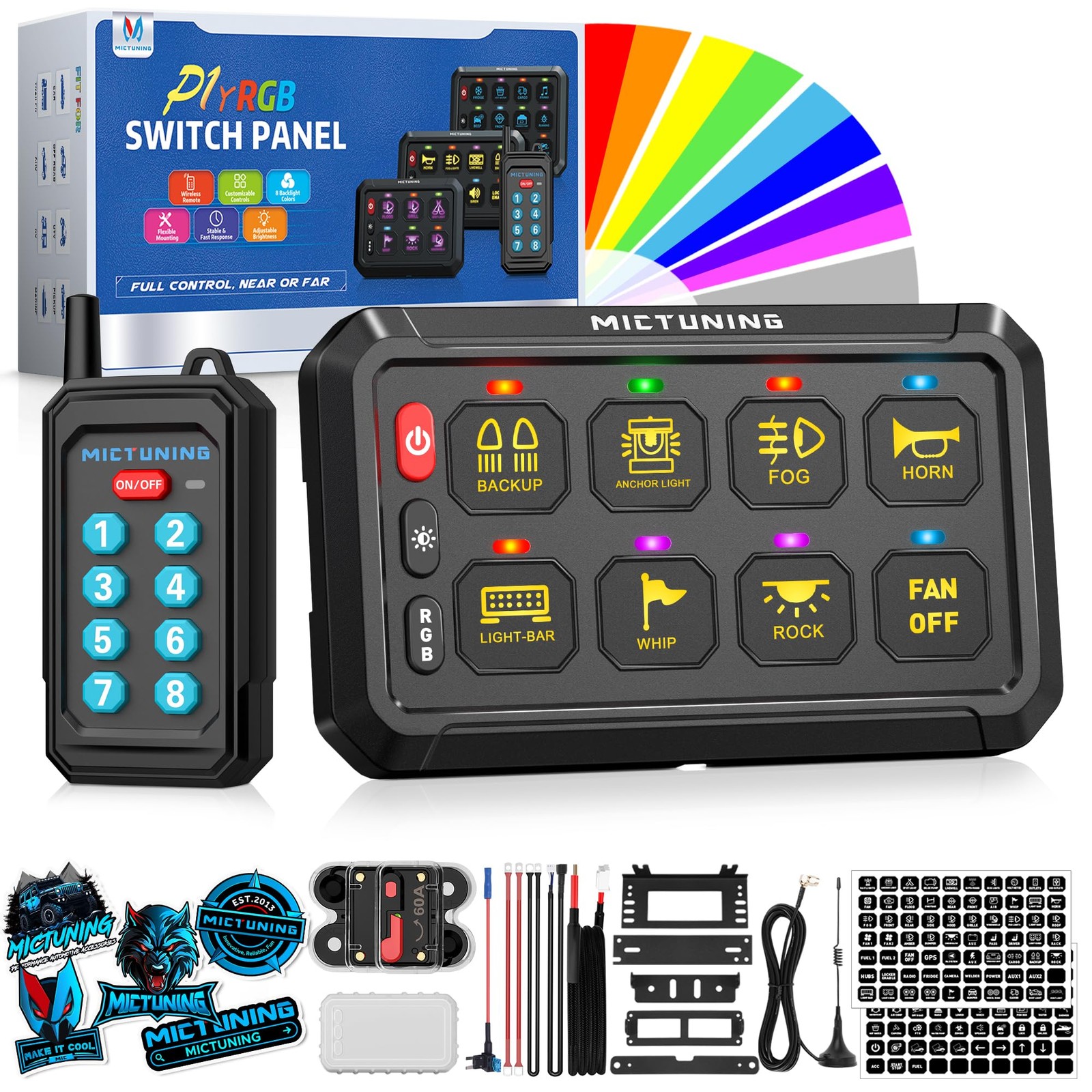 MICTUNING P1Y 8 Gang Switch Panel RGB RF Remote 230FT 6 Level Brightness