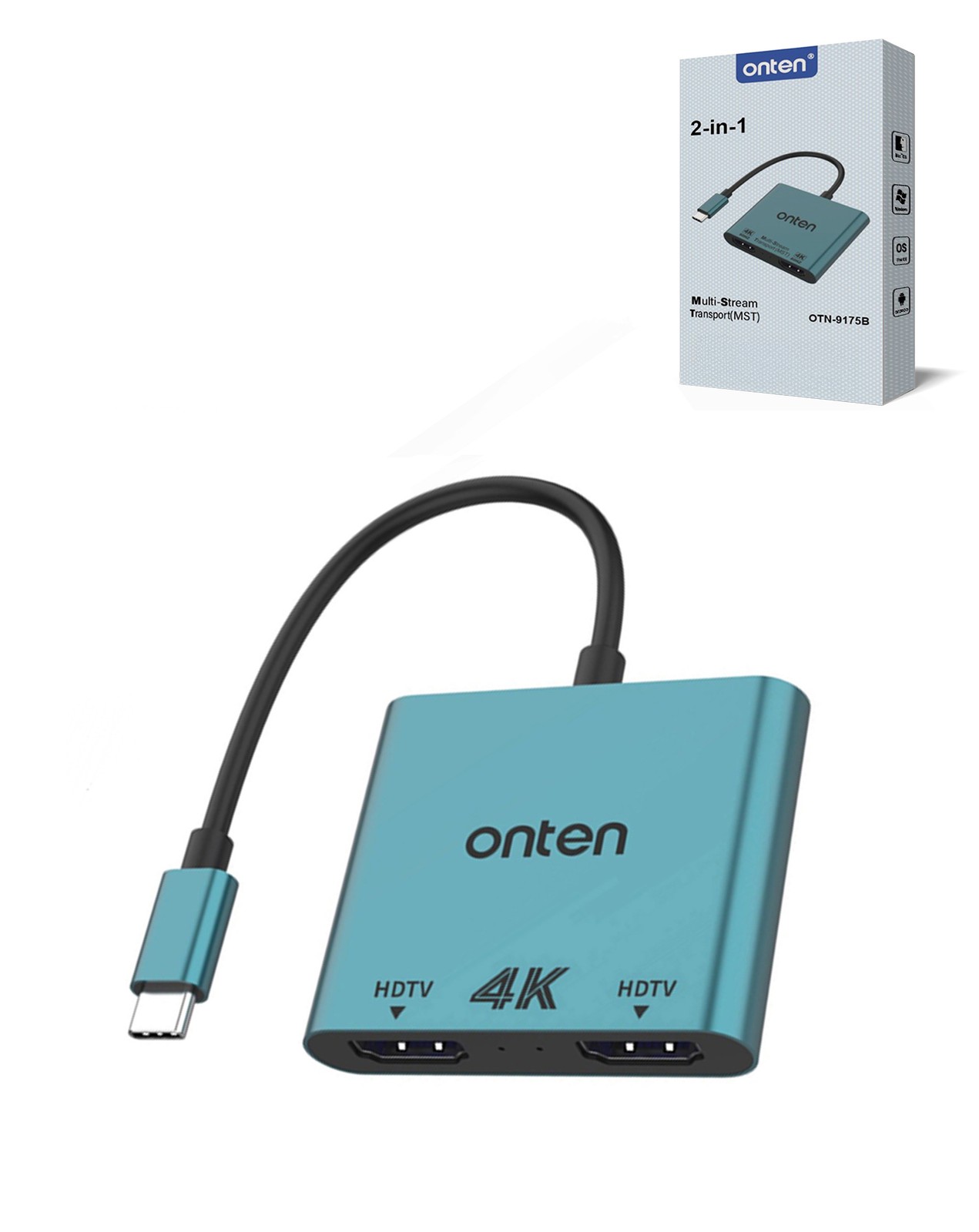 Onten 2in1 USB-C Adapter for Dual HDMI Output 4K