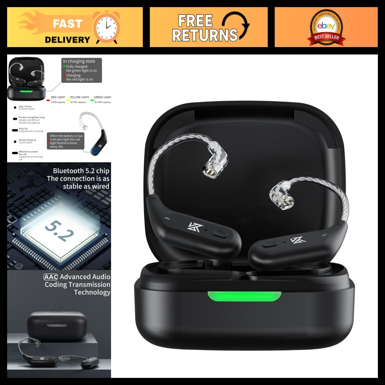 Wireless Bluetooth Adapter for 2pin IEMs, 5.4 Module, Compatible with KZ ZSTX, M