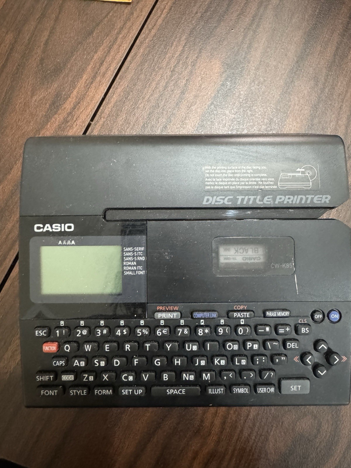 Casio CW-K85 Thermal Disc Title Printer Used Works Battery Operated