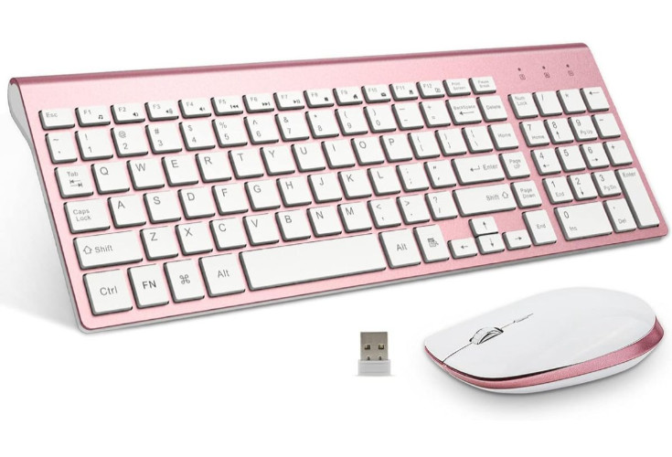 FENIFOX Wireless Keyboard & Mouse Ergonomic Rechargeable Silent Quiet Slim PINK