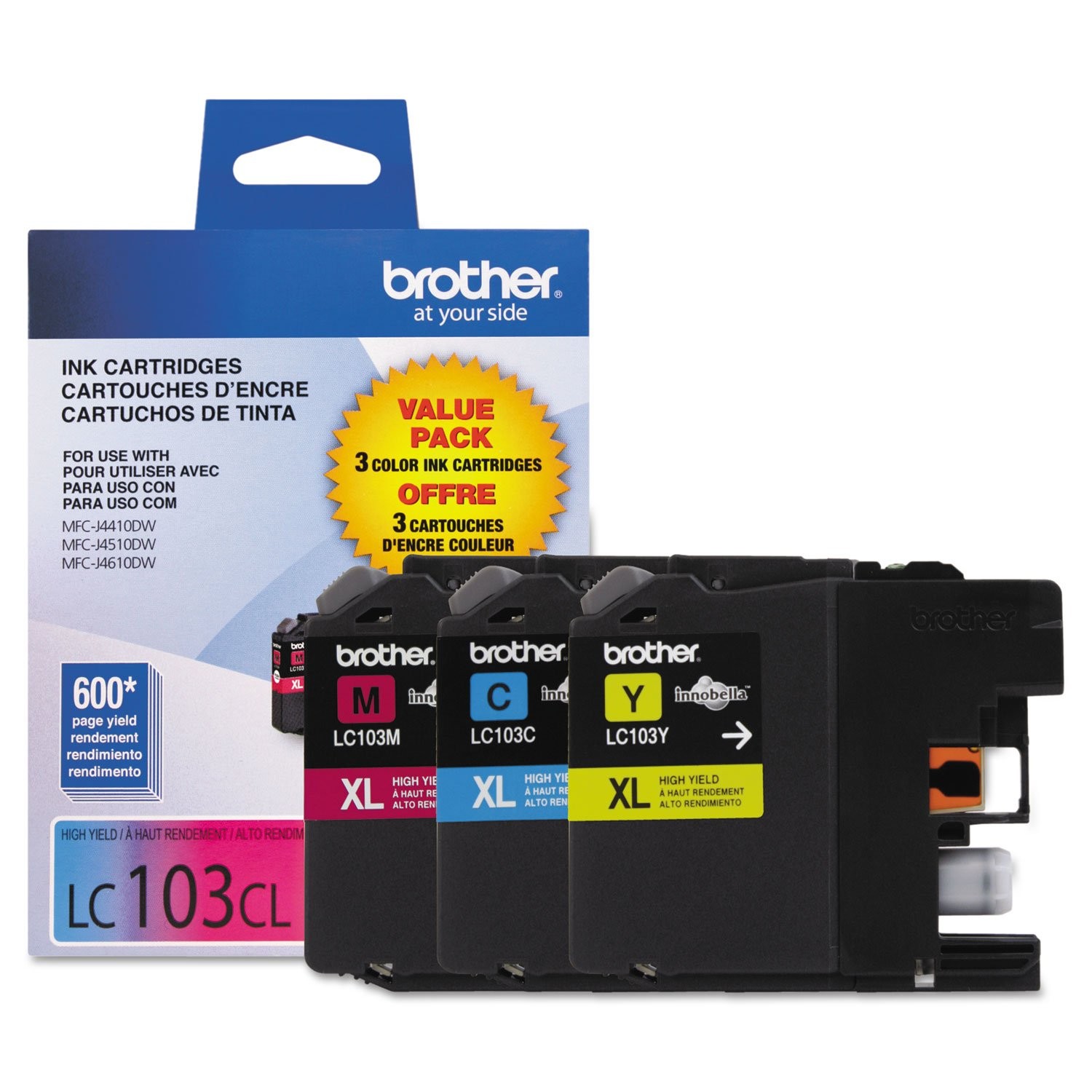LC1033PKS, LC-103, Innobella High-Yield Ink, 600 Page-Yield, 3/Pack, Cyan-Mag...