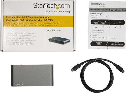 StarTech.com USB-C Dock- 4K Dual Monitor DisplayPort-2x USB-A - Gigabit Ethernet