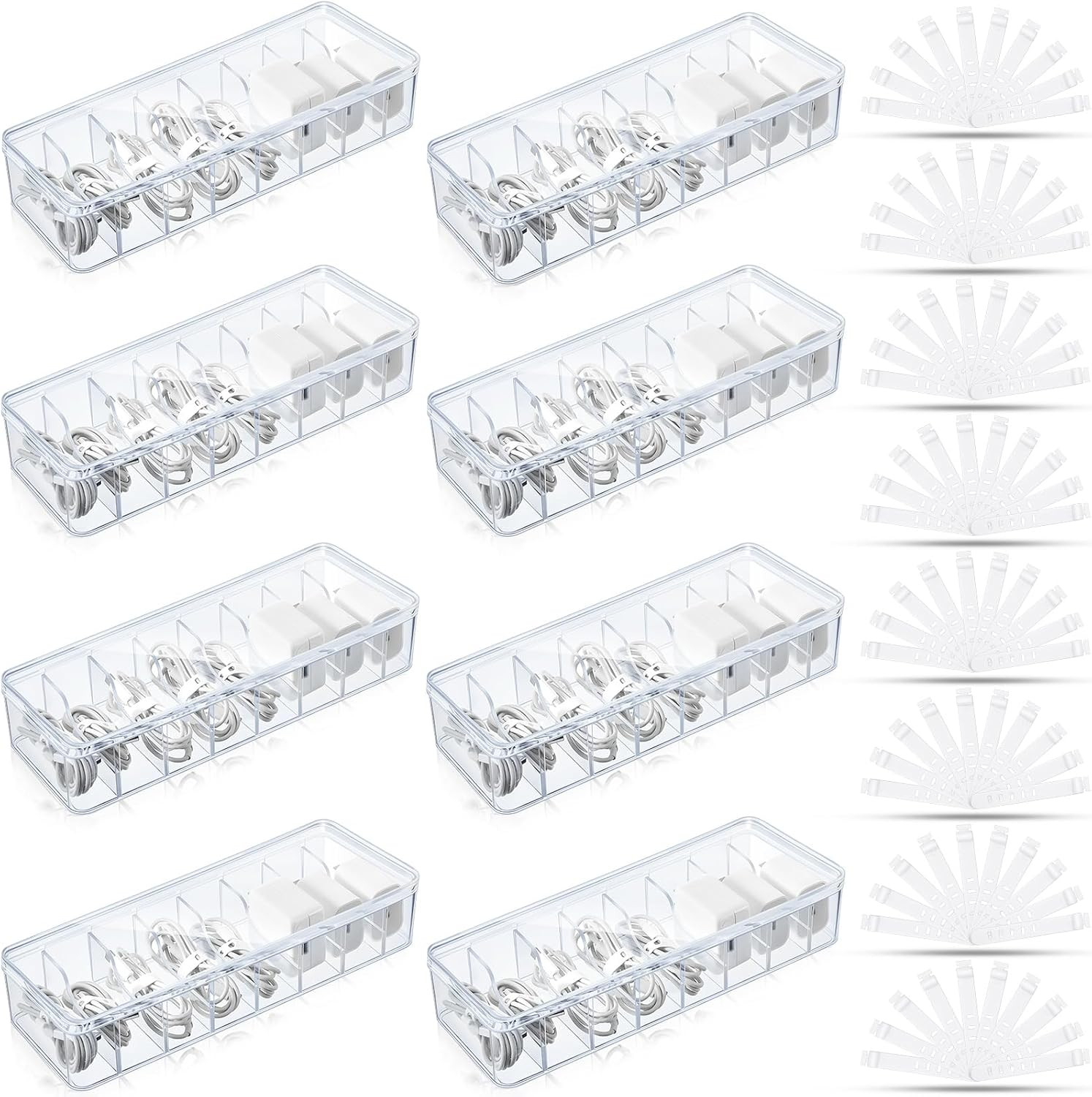 Cord Organizer Box with Lid, Clear, 2 Pack