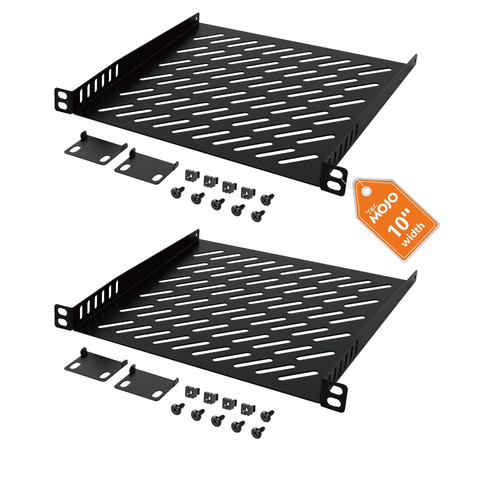 2 PCS 0.5U Rack Mount Shelf 10 Inch Server 7.87 Inch Deep Vented Tray Black