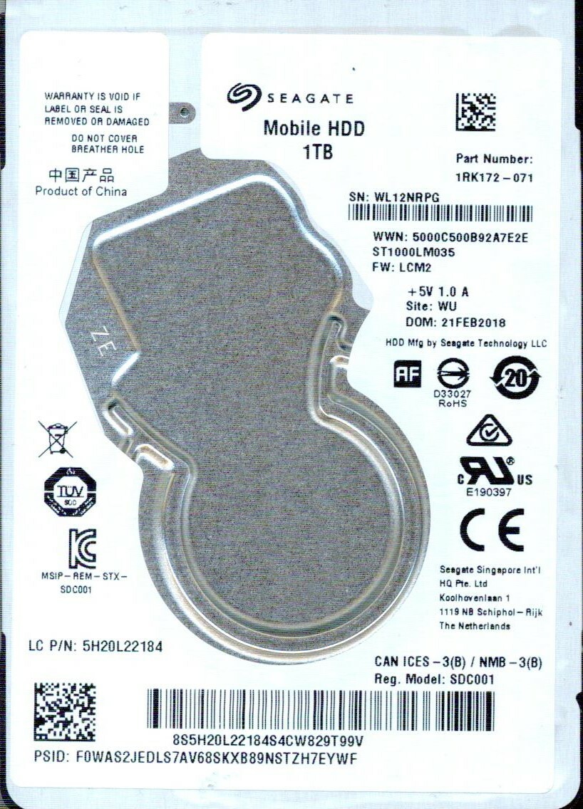 ST1000LM035,  1RK172-071,  LCM2, WU,   WL12,  SEAGATE 1TB  FEB 2018