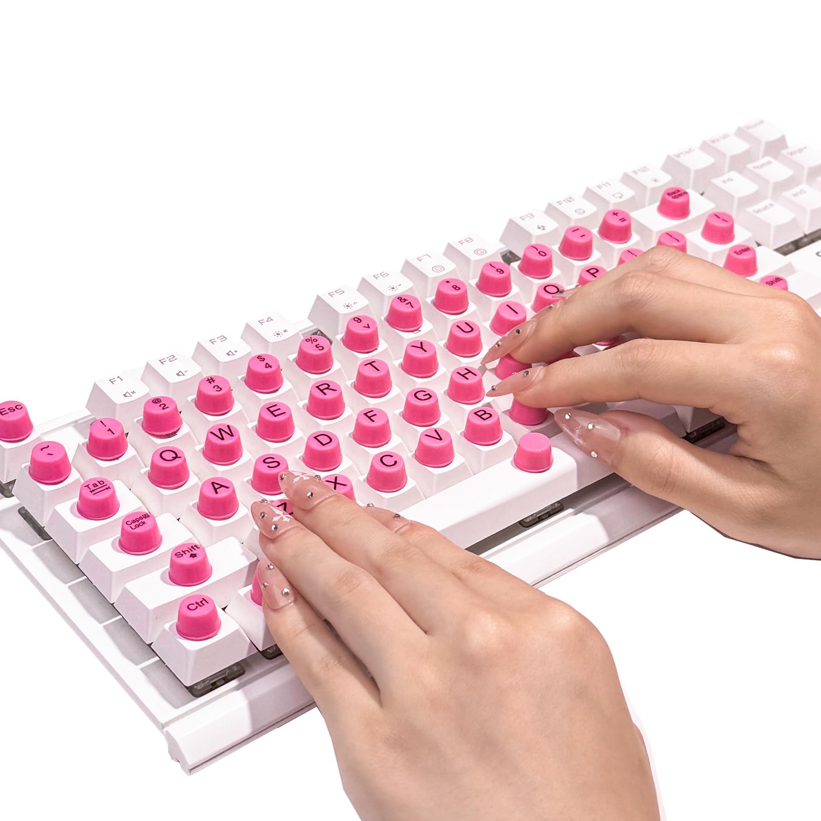 Majeree 64 Pcs Keyboard for Long Nails with Letters, 64PCS, Pink-