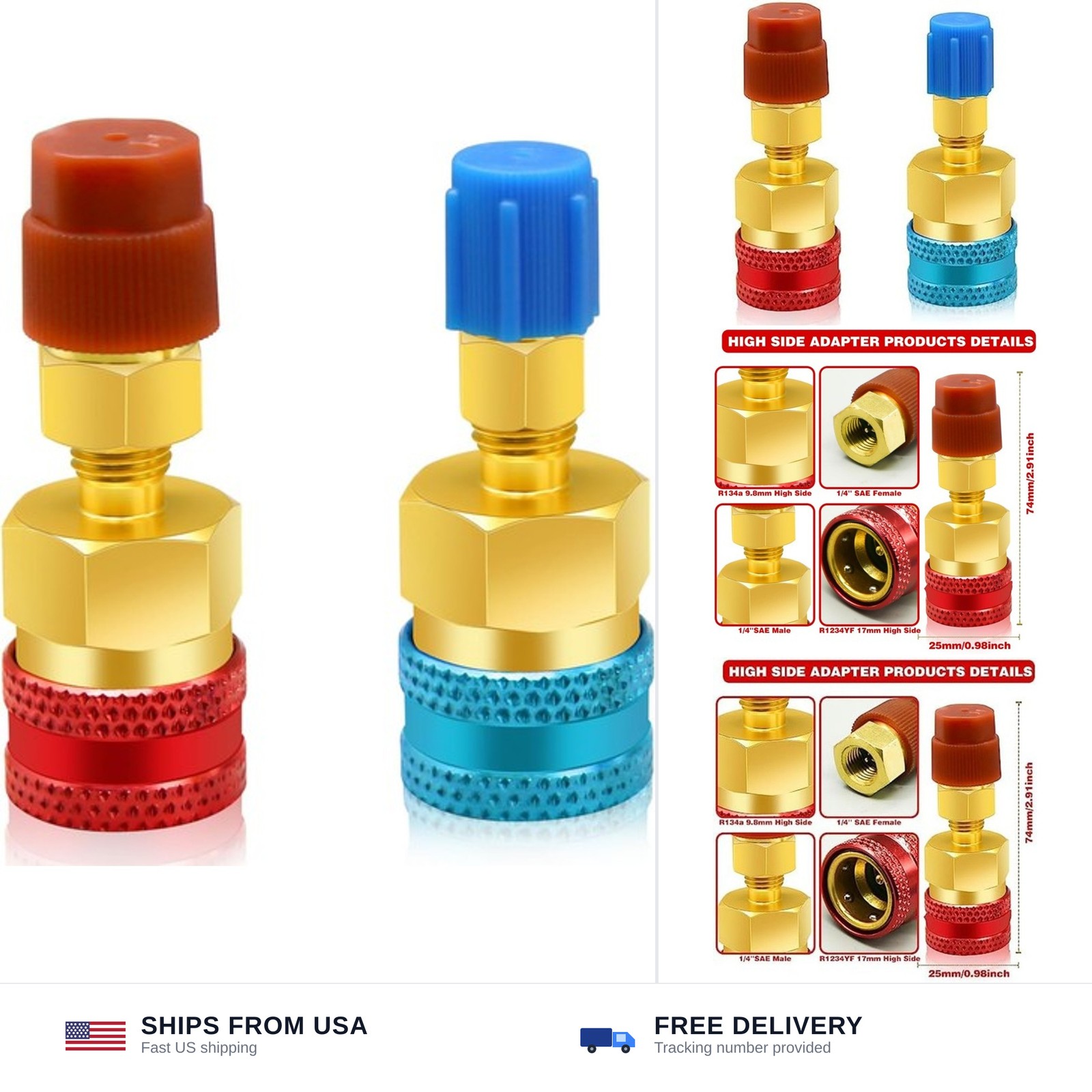 2Pcs R1234yf to R134a Adapter, Quick Couplers Kit R1234yf Refrigerant Recharg...