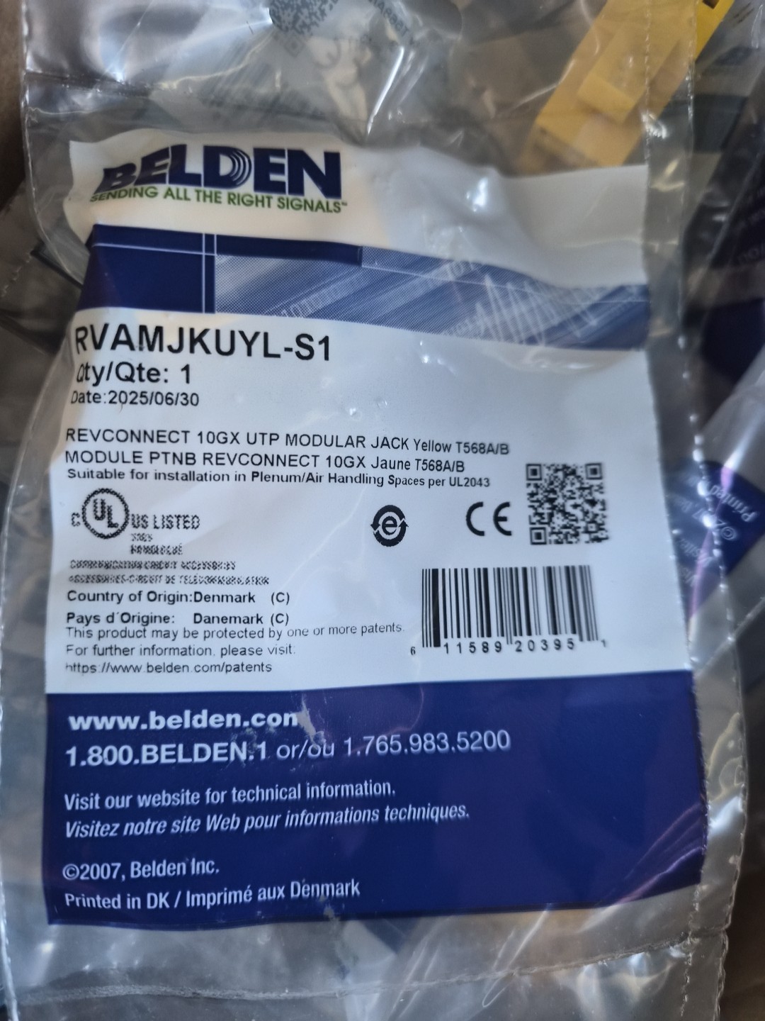 Belden RVAMJKUYL-S1 REVConnect 10GX UTP T568A/B Yellow Modular Jack-(LOT OF 200)