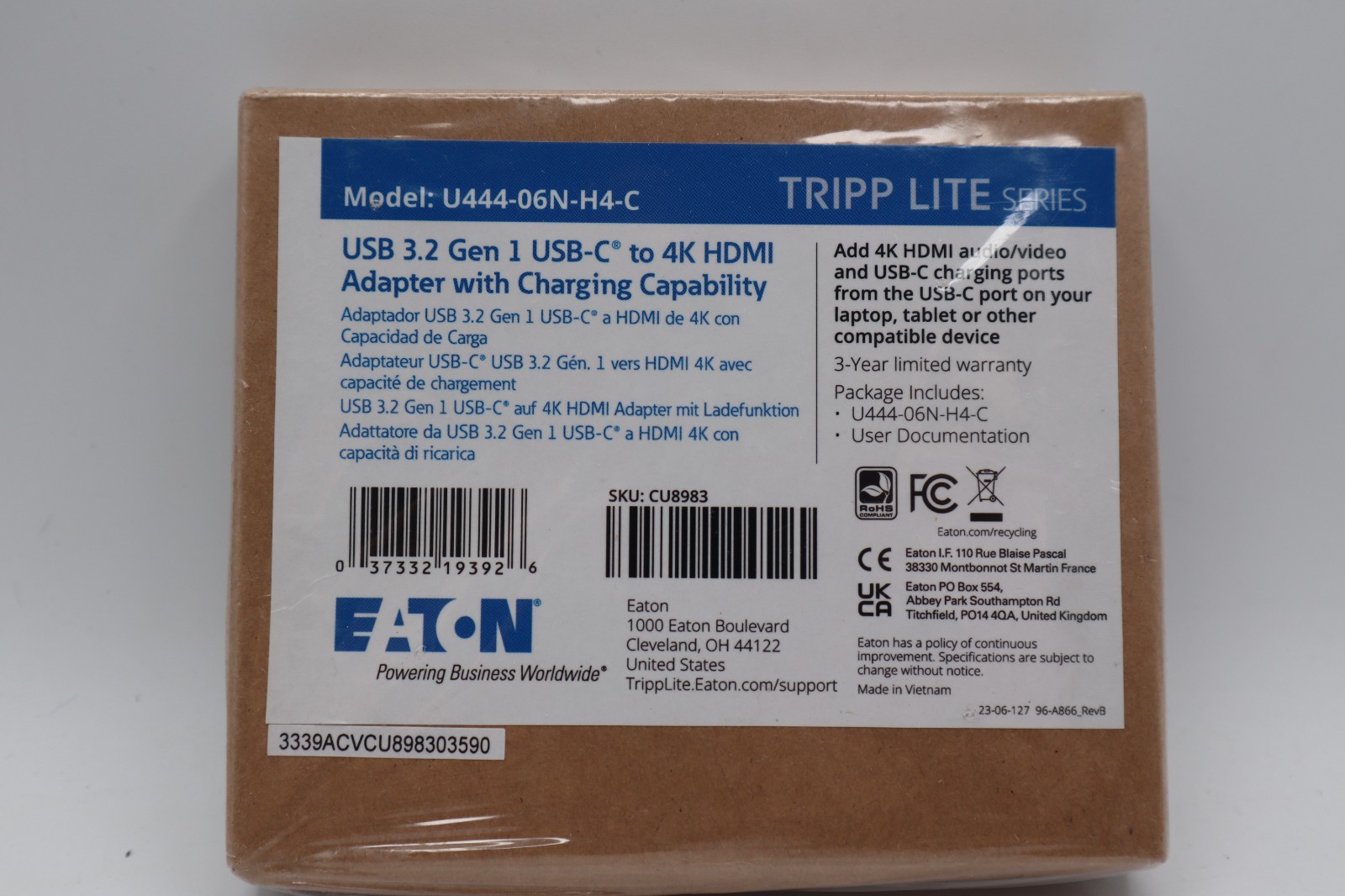 Tripp Lite USB C to HDMI Video Adapter Converter 4Kx2K w/ USB-C PD Charging Port