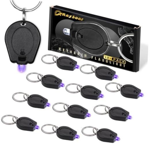 12 Pack Mini UV LED Keychain Flashlight, 395nm Ultra Violet UV Light