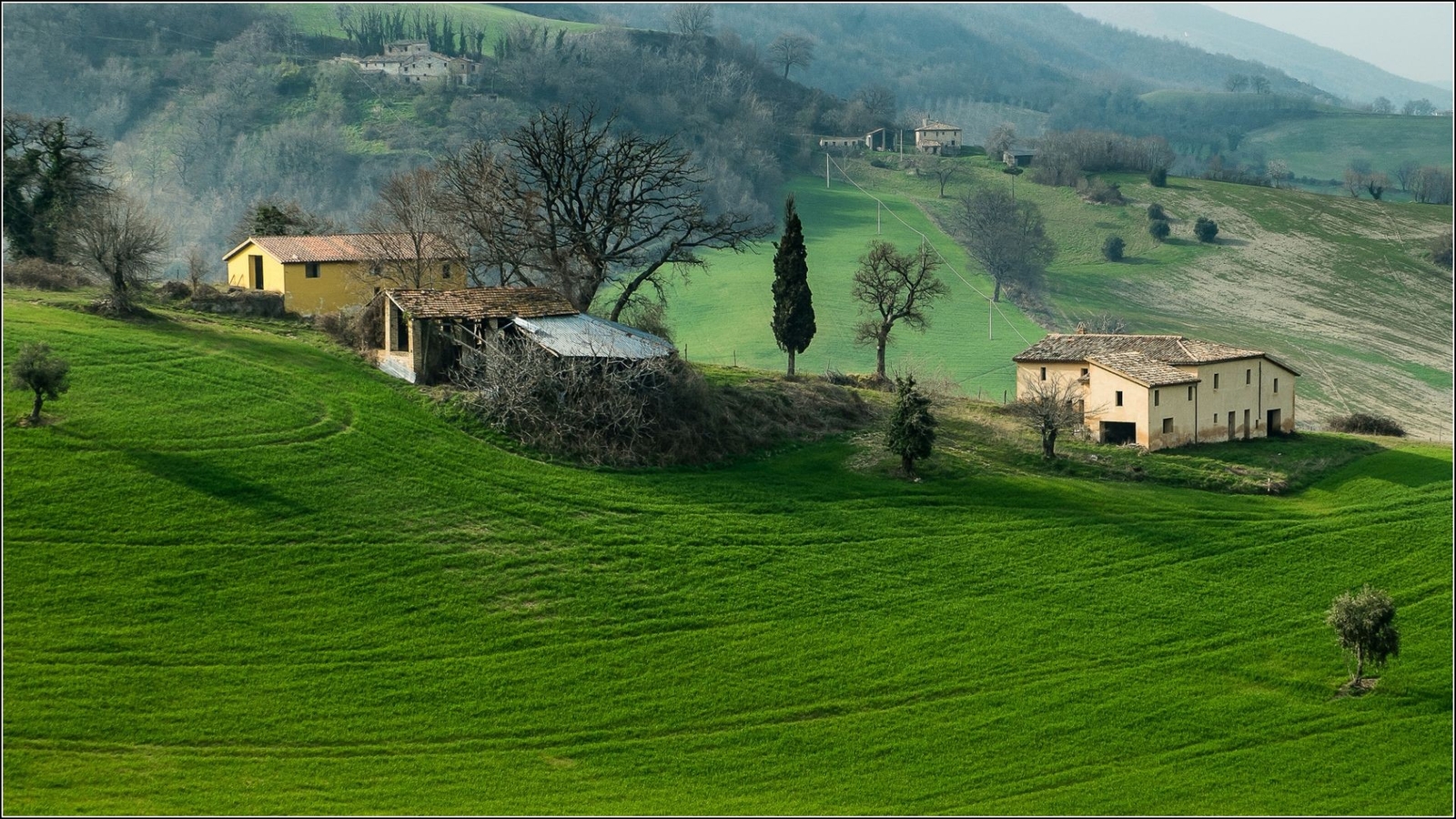 Landscape nature hills house grass italy trees forest Custom Gaming Mat Desk