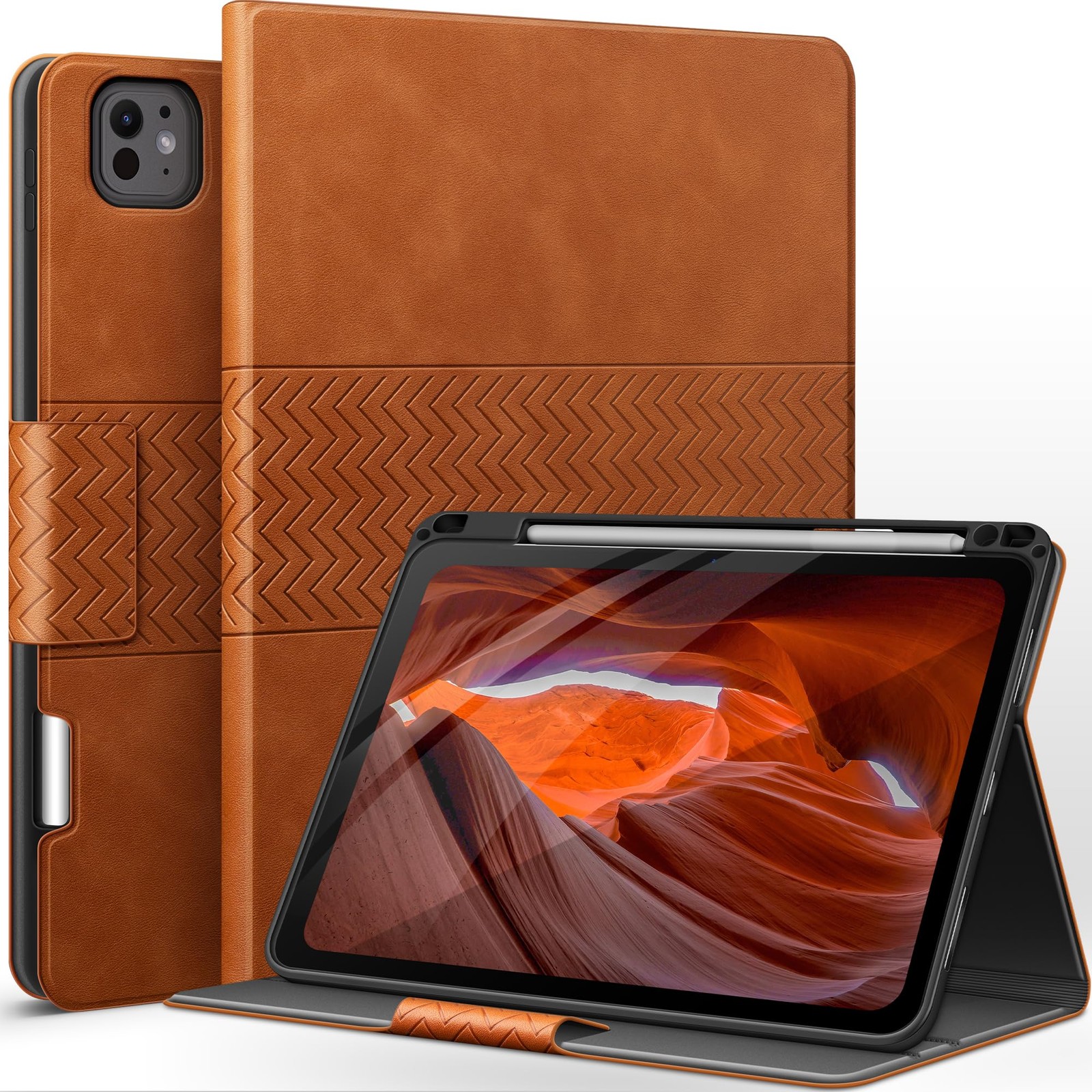 PU Leather Case with Pencil Holder for iPad Pro 11 Inch (M5/M4) 2025/2024 - Brow