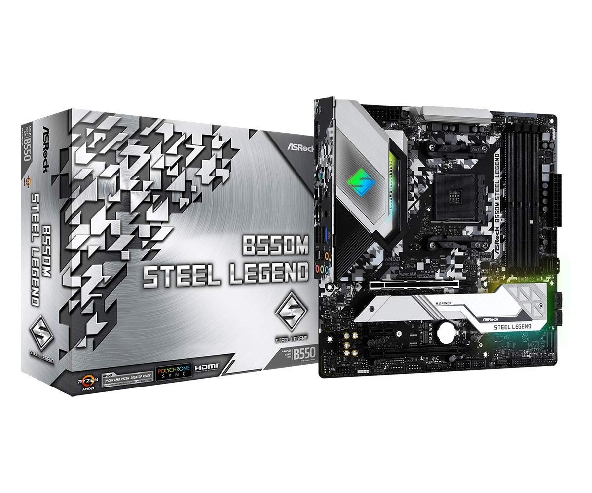 ASRock B550M Steel Legend Supports 3rd Gen AMD AM4 Ryzen™ / Future AMD...