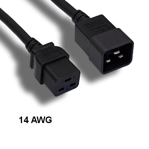 Kentek 10Ft IEC-60320 C19 to C20 Extension Power Cable 14AWG 15A Server UPS PDU