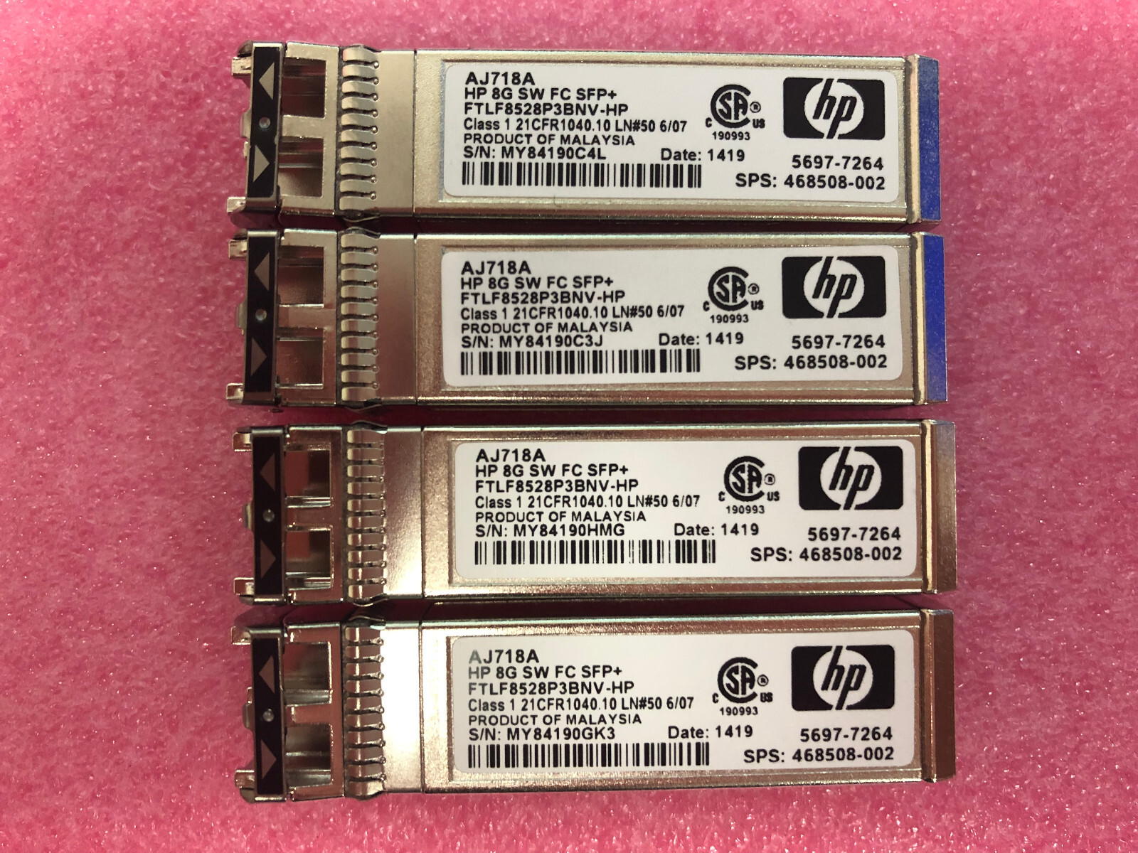 LOT OF 4- HP AJ718A 8GB SW FC SFP+ Transceiver Module FTLF8528P3BNV-HP