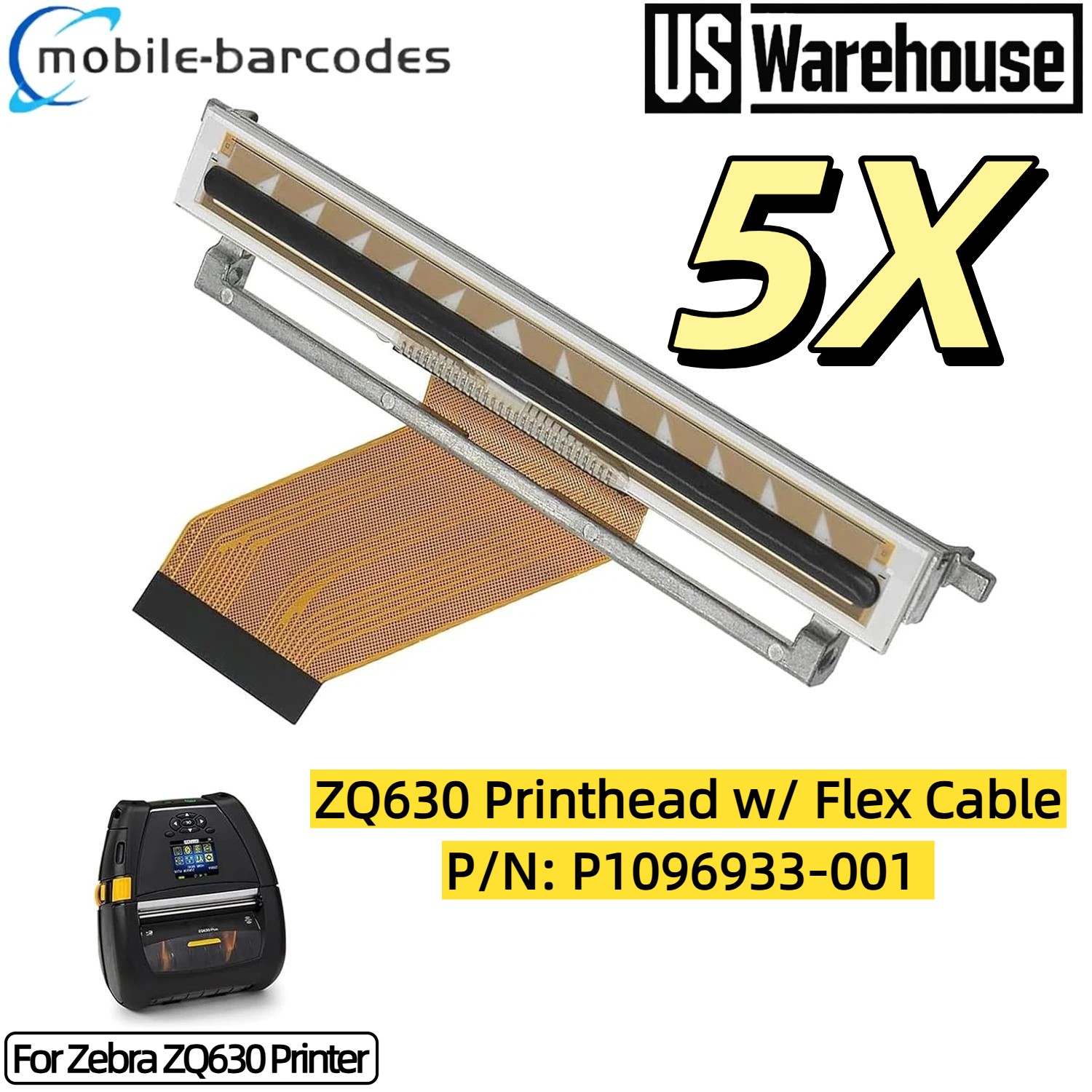 5X P1096933-001 Printhead with Flex Cable for Zebra ZQ630 Mobile Printer New ⭐