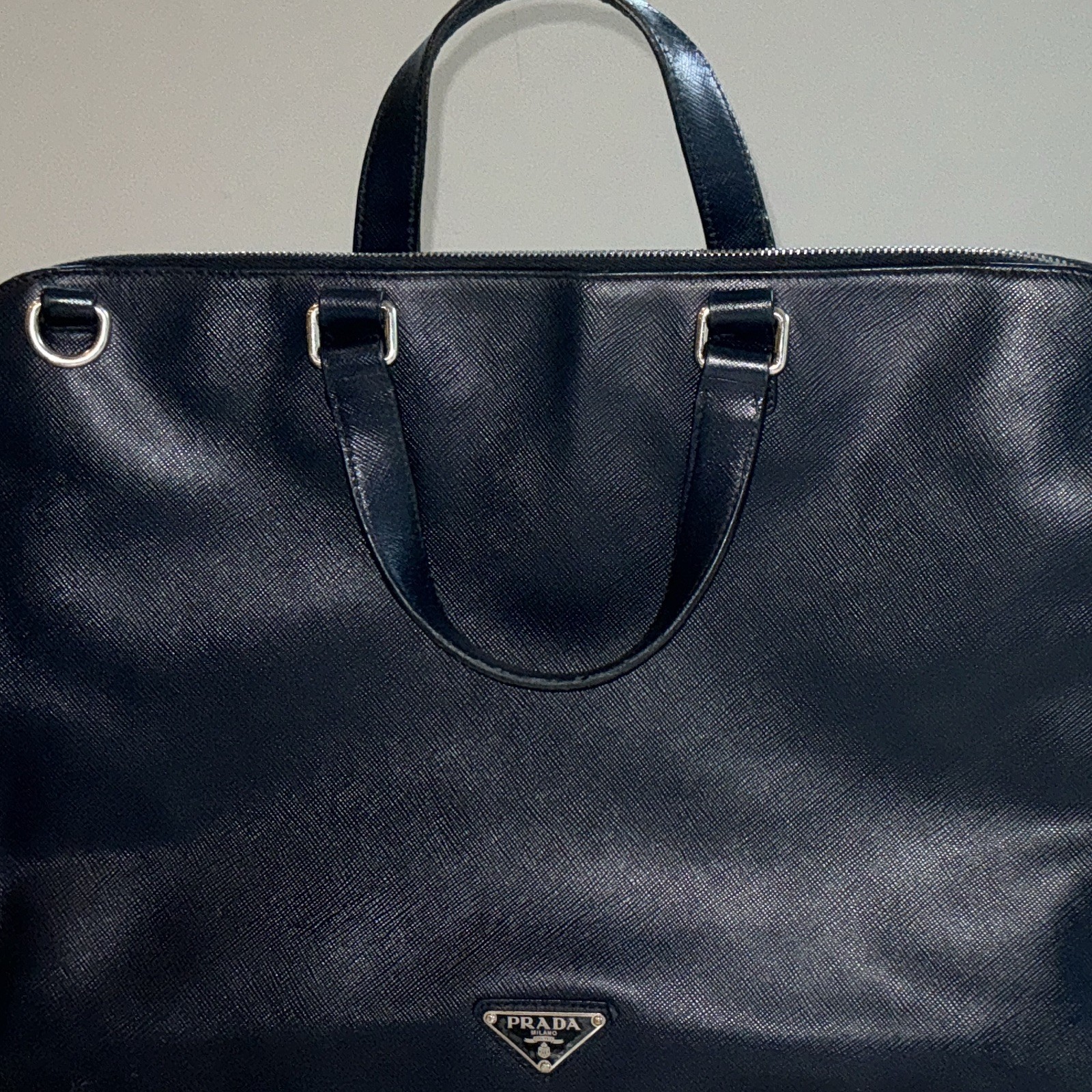 Authentic Prada Blue Baltico Saffiana Leather Laptop Bag with flap, fits 15”