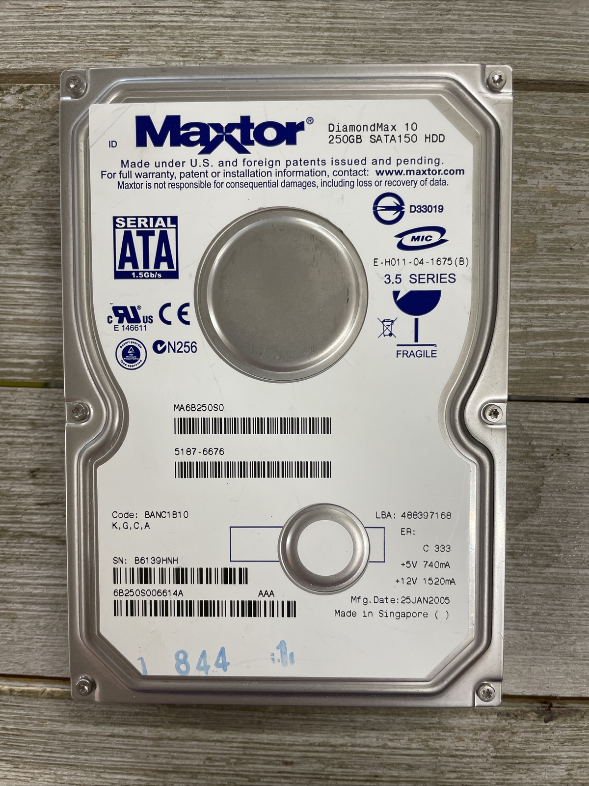 Maxtor DiamondMax 10 250GB 7.2K SATA Hard Drive 6B250S0