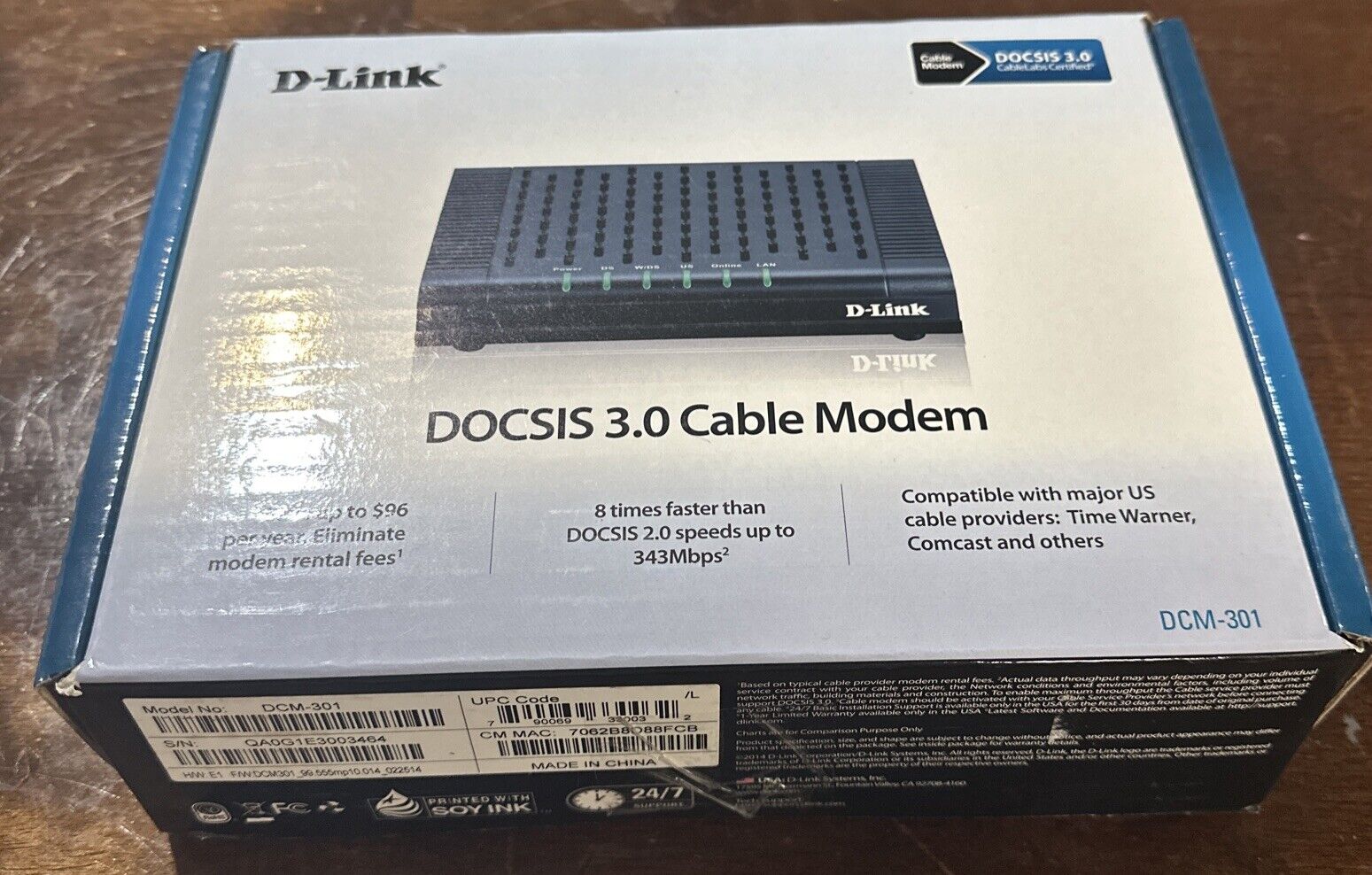 D-Link DOCSIS 3.0 Cable Modem DCM-301 PRE-OWNED Cox Comcast Xfinity Charter etc
