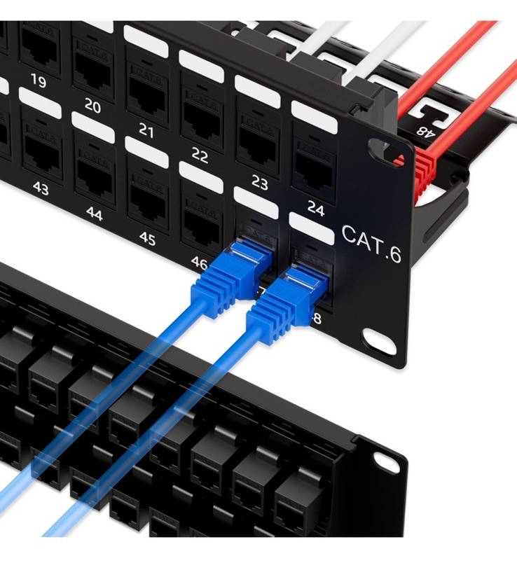 🔥iwillink 48 Port RJ45 Through Coupler Cat6 Patch Panel UTP, Wall-mount NOB