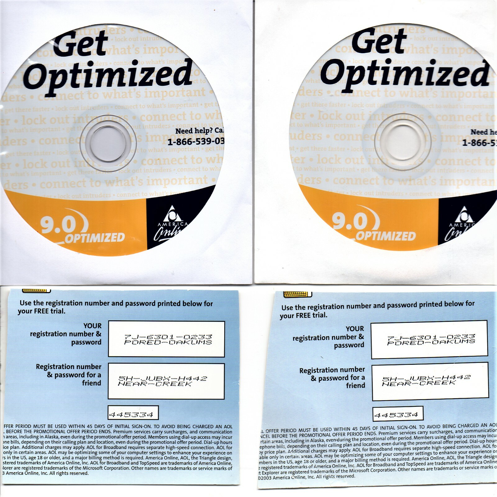 Lot of 2 Vintage AOL (America Online) 9.0 "Get Optimized" Software CDs