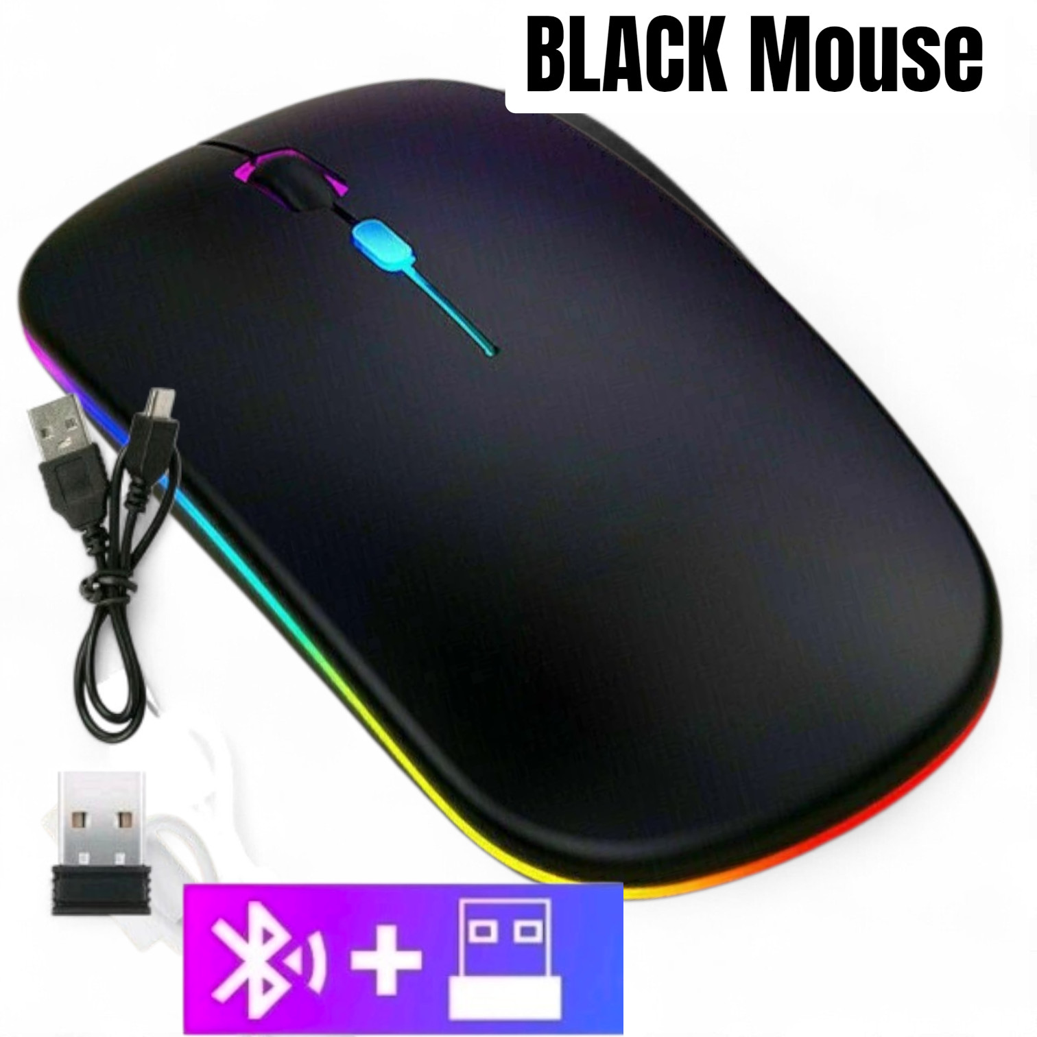 2.4GHz Wireless RGB Lighting Mouse Dual Mode BT Rechargeable for PC