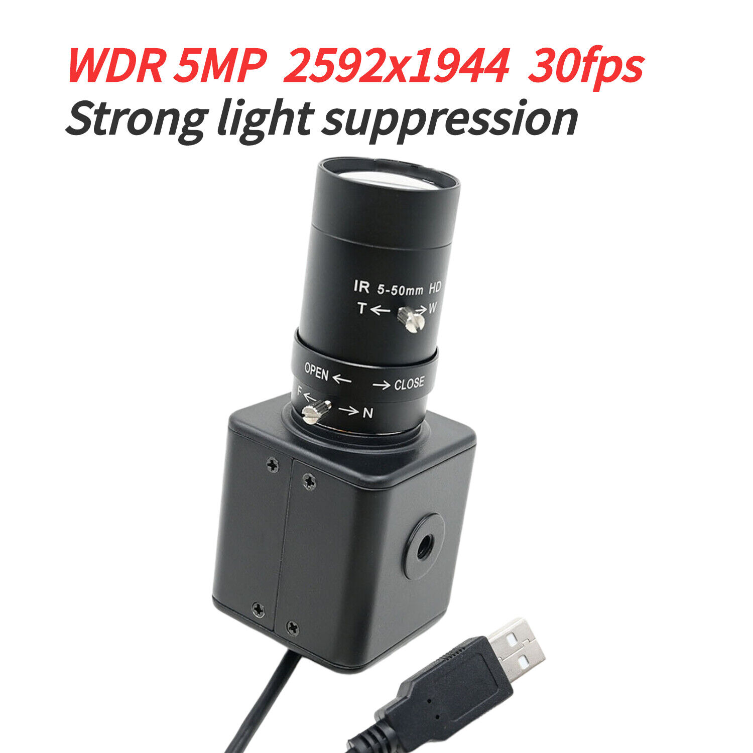 WDR Wide Dynamic 5MP USB Camera 2592x1944 30fps With 5-50mm Varifocal CS Lens
