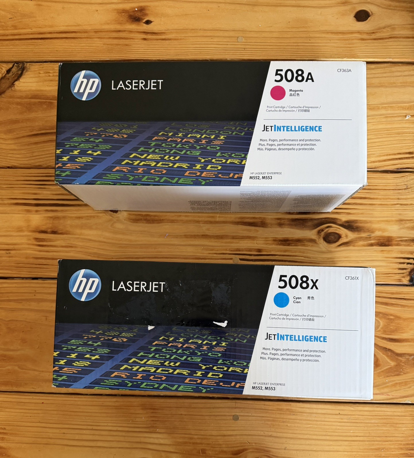 New In Box HP 508A Magenta CF363A   HP 508X Cyan CF361X New Sealed M552,M553