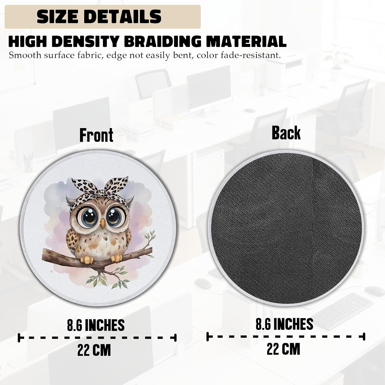 Coquette Leopard Print Bow Owl Mouse Pad with Stitched Edge Non-Slip, Owl Gif...
