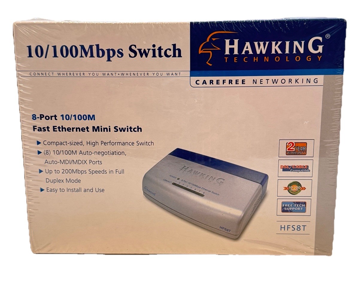 Hawking 8 Port 10/100 Mini Switch - HFS8T, New & Sealed