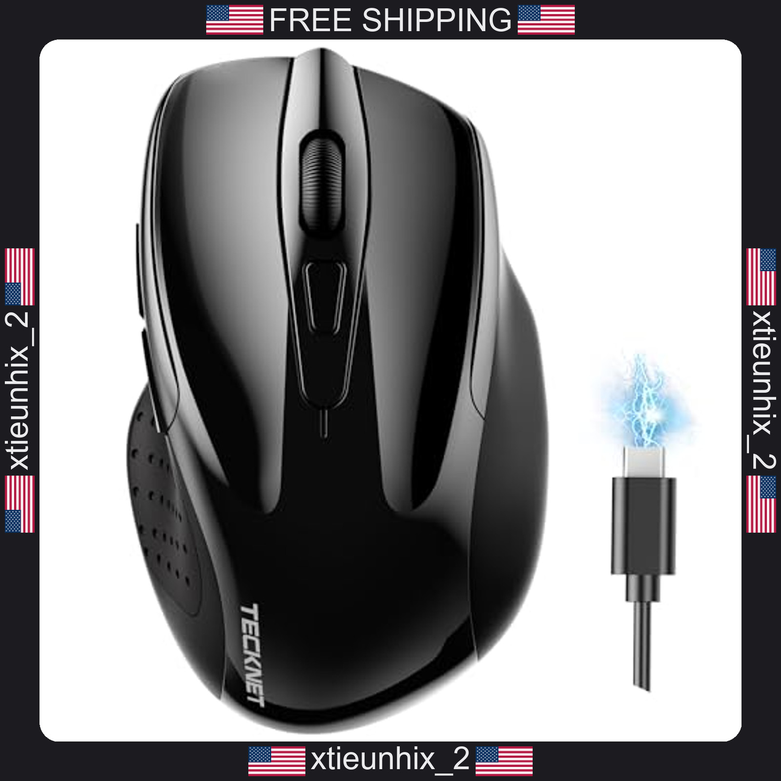 Wireless Mouse Bluetooth & USB-A Connection, Rechargeable, Silent, Black