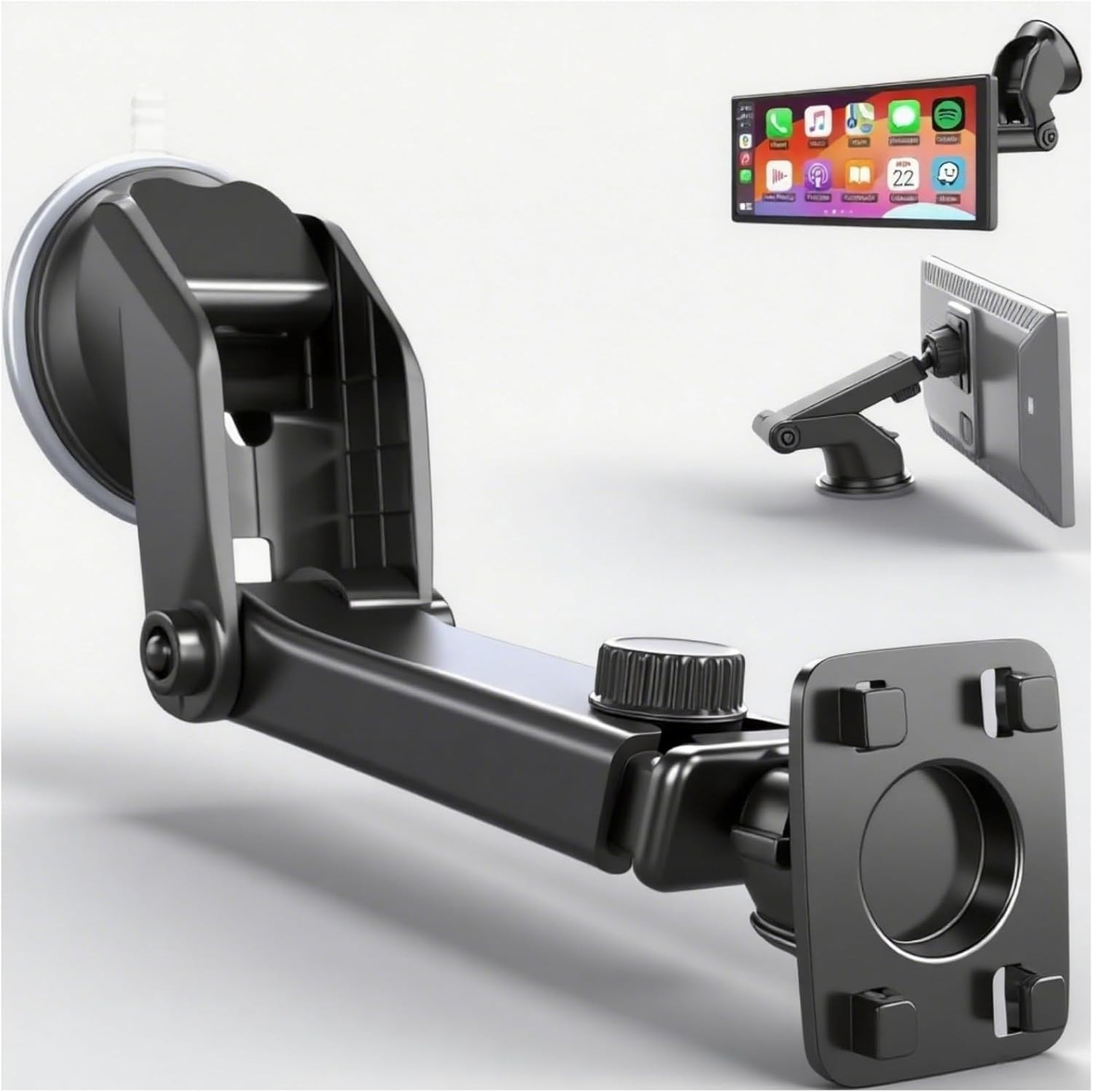 Carplay Mount, 360° Flexible Windshield Dashboard Holes Bracket, Black 